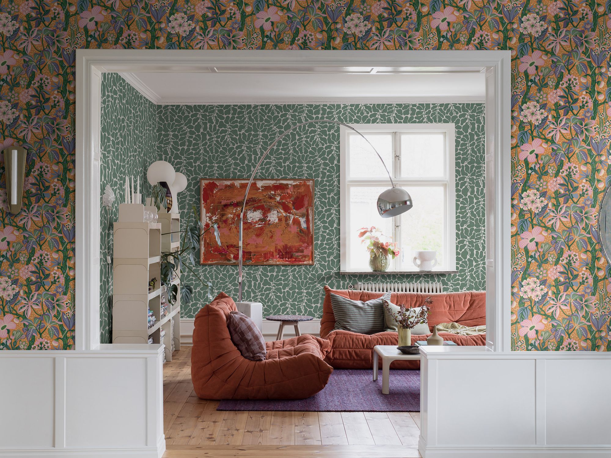 2073 My Secret Garden Light Green and White Graphics Wallpaper by Boråstapeter