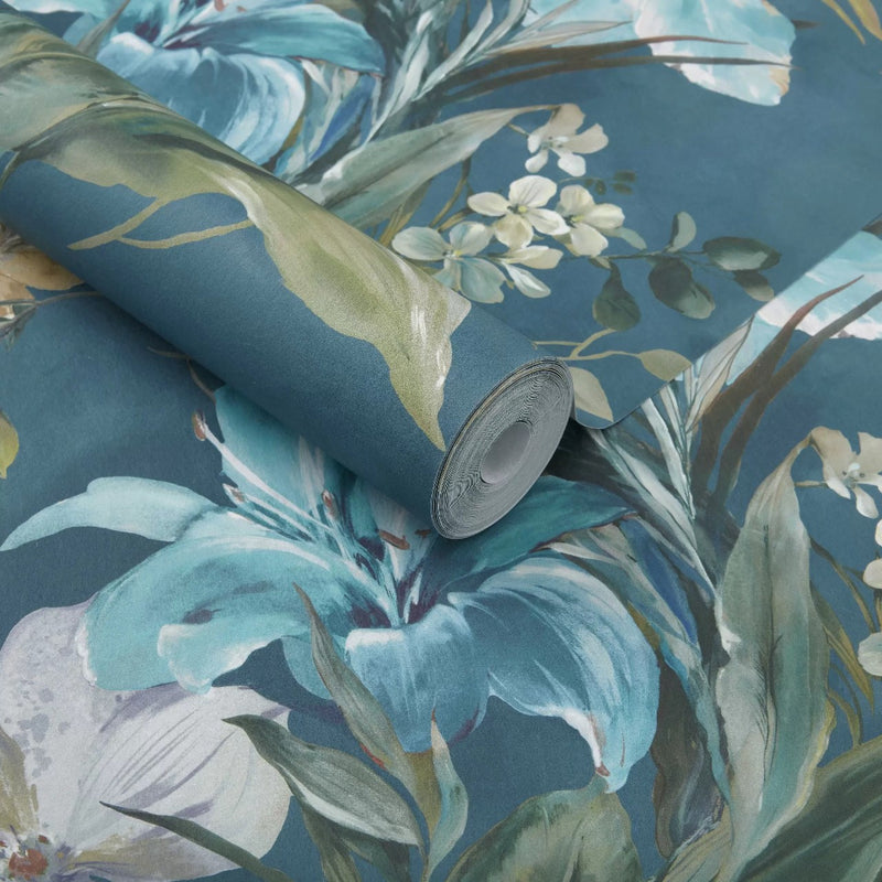 2109-154-04 Pavilion Lilliana Peacock Blue Wallpaper By 1838 Wallcoverings