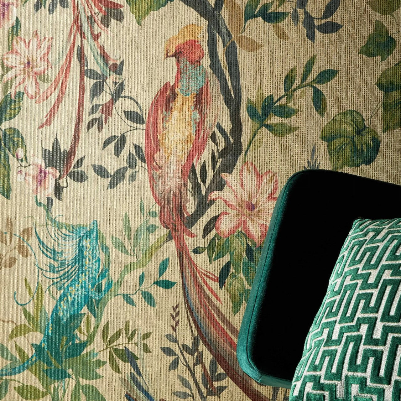 2109-157-01 Pavilion Bird Sonnet Lacquer Wallpaper By 1838 Wallcoverings
