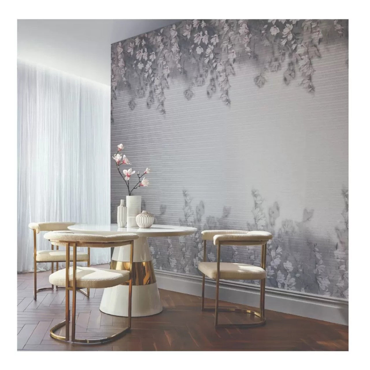 2109-158-01 Pavilion Trailing Magnolia Mist Grey Wallpaper By 1838 Wallcoverings