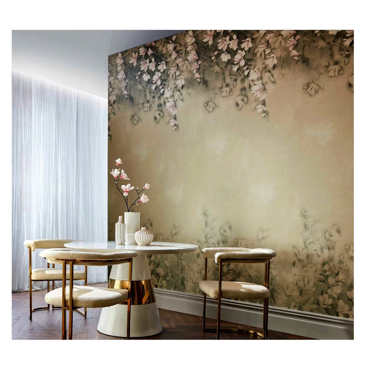 2109-158-04 Pavilion Trailing Magnolia Burnished Gold Wallpaper By 1838 Wallcoverings