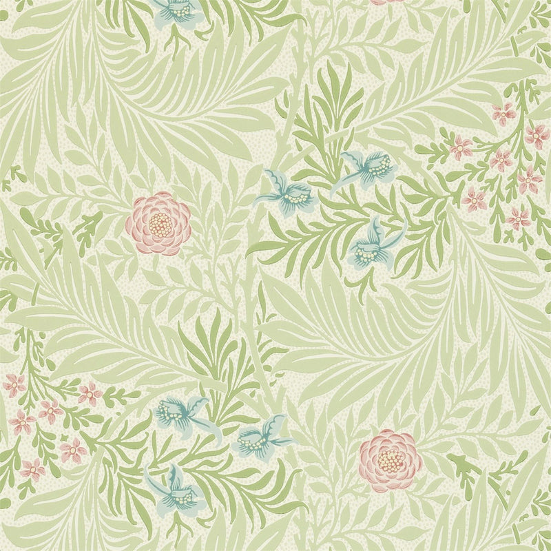 212558 Larkspur Morris & Friends Green & Coral Wallpaper by Morris & Co