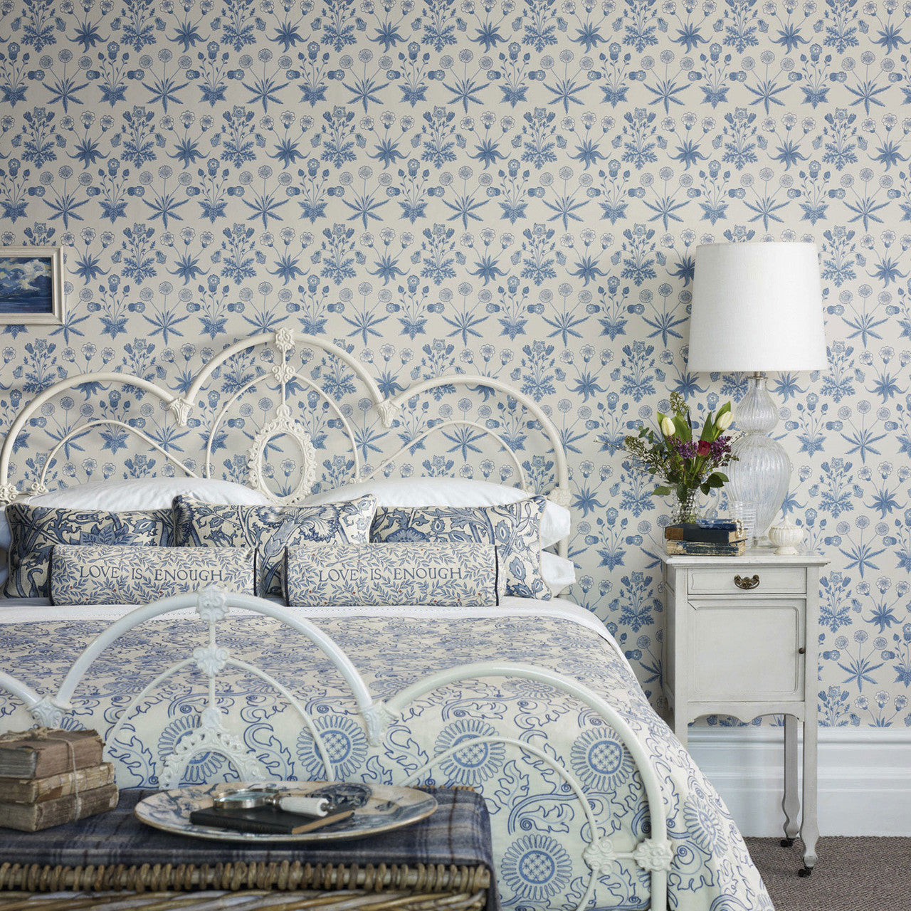 212561 Daisy Morris & Friends Blue & Ivory Wallpaper by Morris & Co