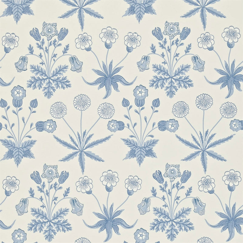 212561 Daisy Morris & Friends Blue & Ivory Wallpaper by Morris & Co
