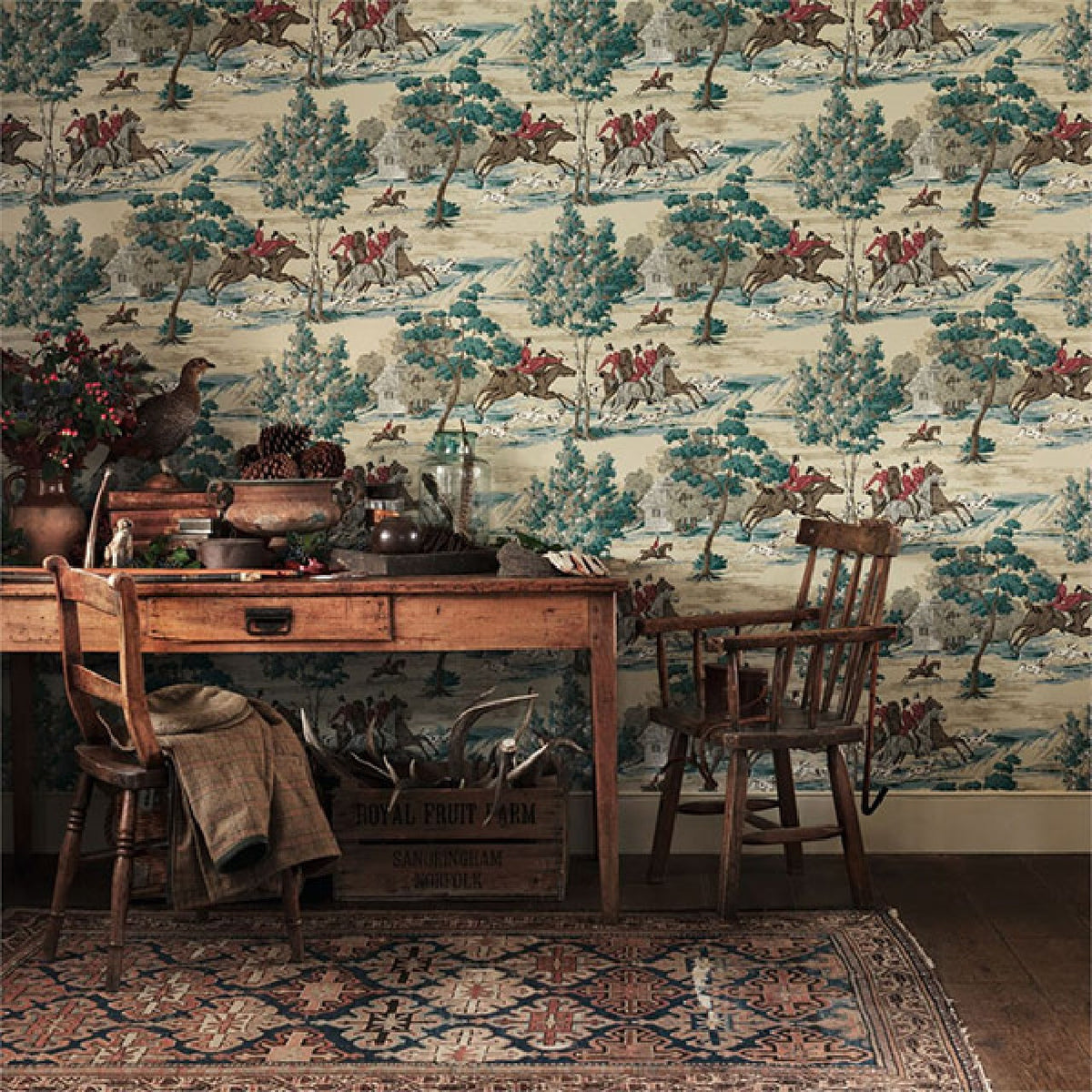 Tally Ho Teal and Ruby Wallpaper by Sanderson