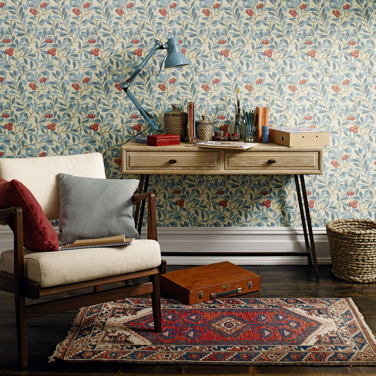 214719 Arbutus Morris & Friends Thyme and Coral Wallpaper by Morris & Co