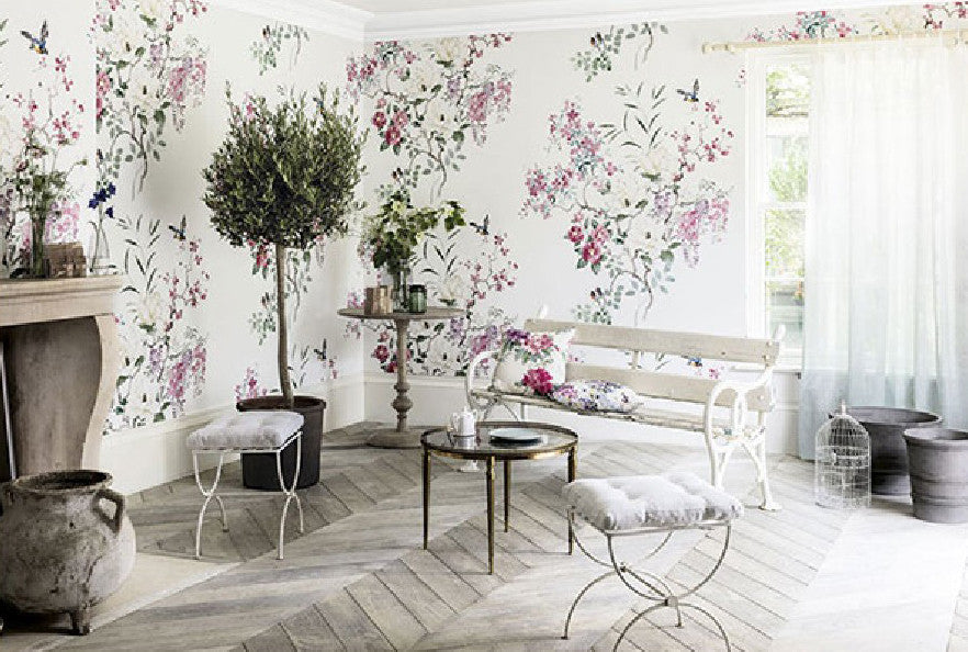 216305 Magnolia & Blossom Panel A Waterperry Wallpaper by Sanderson