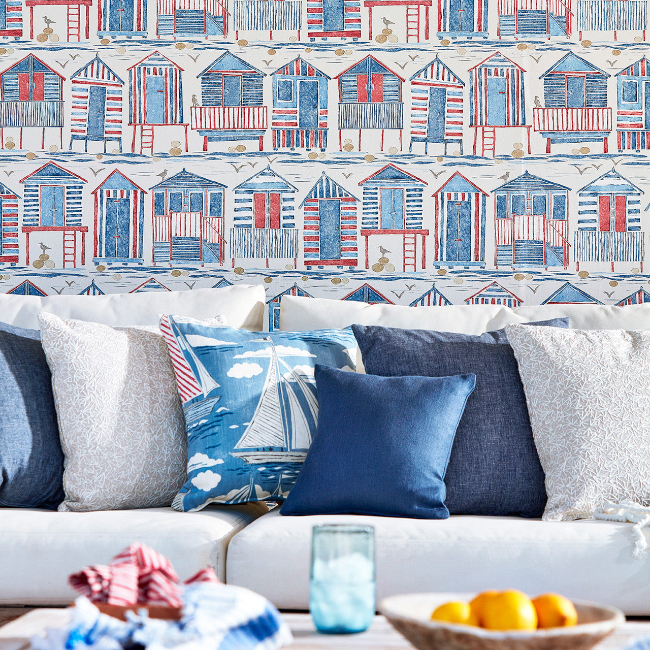 216560 ( DCOA216560 ) Beach Huts Port Isaac Wallpaper By Sanderson Home