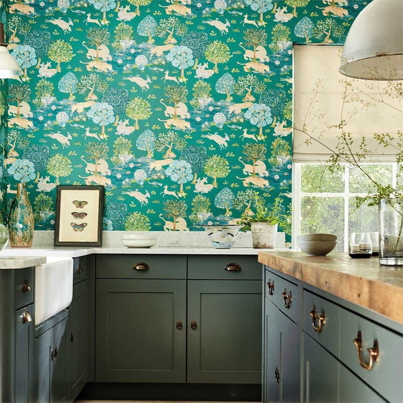 Pamir Garden Teal-Peacock Caspian Wallpaper by Sanderson