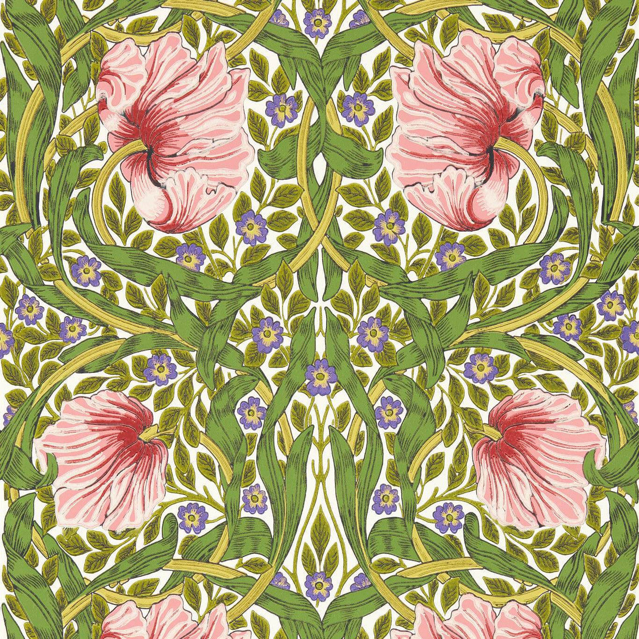 217333 Pimpernel Bedford Park Sap Green & Strawberry Wallpaper by Morris & Co