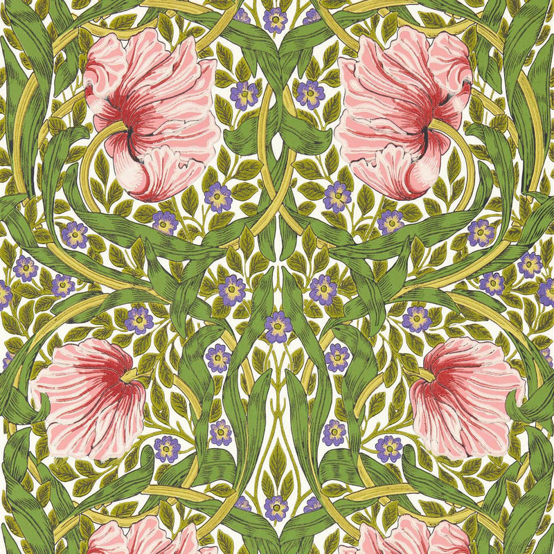 217333 Pimpernel Bedford Park Sap Green & Strawberry Wallpaper by Morris & Co