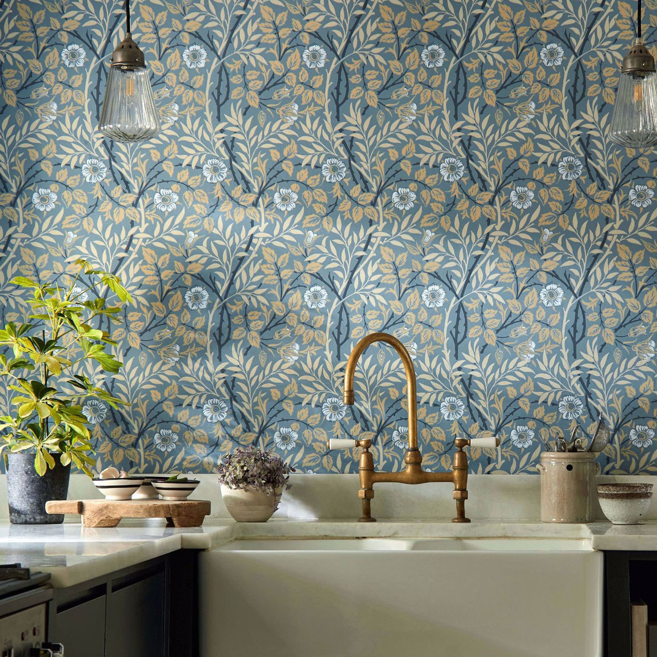217369 Sweet Briar Morris & Friends Mineral and Linen Wallpaper by Morris & Co
