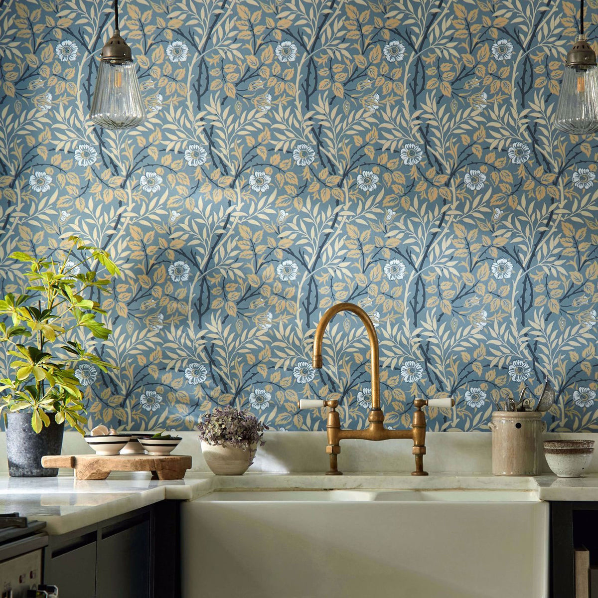 Sweet Briar Morris & Friends Mineral and Linen Wallpaper by Morris & Co