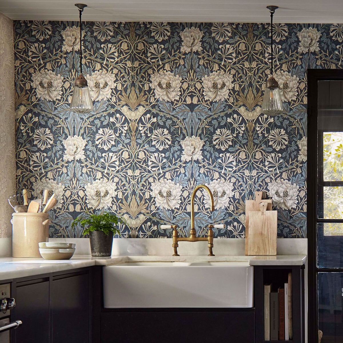 Honeysuckle & Tulip Morris & Friends Woad & Thyme Wallpaper by Morris & Co