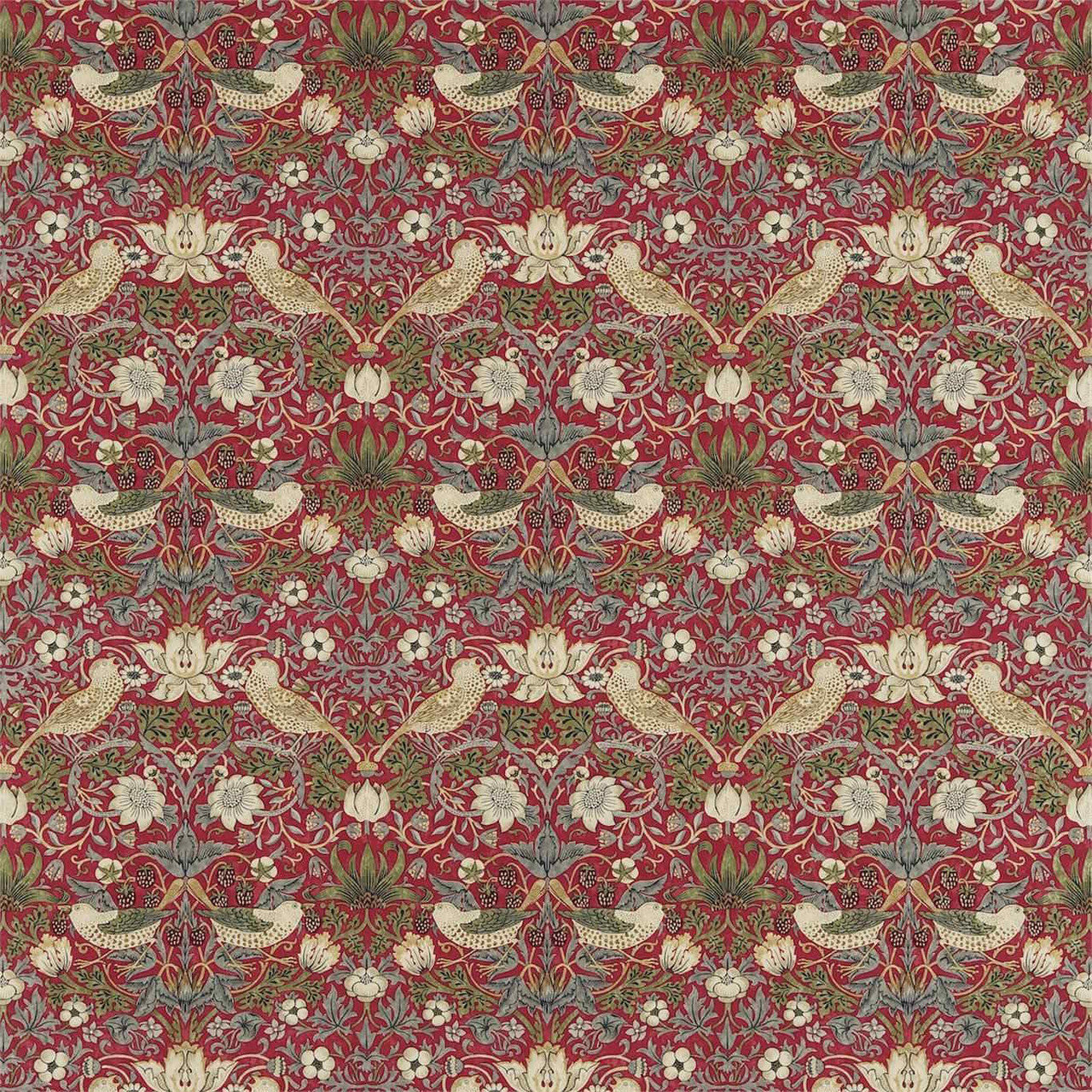 220312 Strawberry Thief Archive Prints Crimson/Slate Fabric by Morris & Co