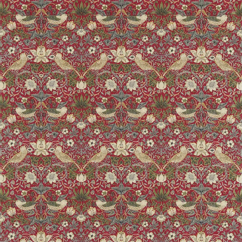 220312 Strawberry Thief Archive Prints Crimson/Slate Fabric by Morris & Co