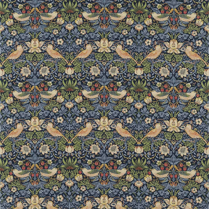 220313 Strawberry Thief Archive Prints Indigo/Mineral Fabric by Morris & Co