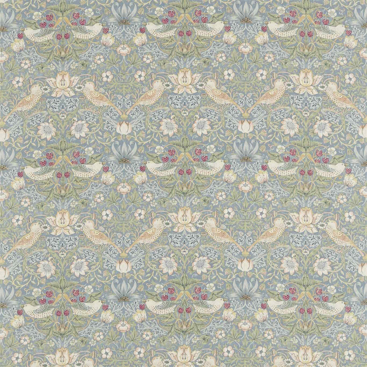 220314 Strawberry Thief Archive Prints Slate/Vellum Fabric by Morris & Co