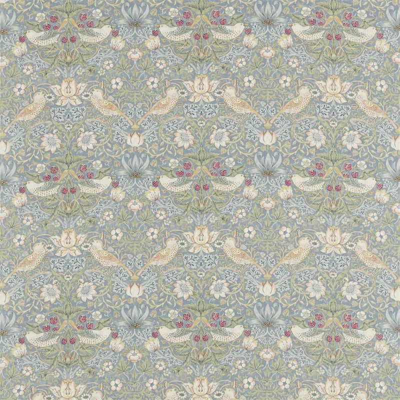 220314 Strawberry Thief Archive Prints Slate/Vellum Fabric by Morris & Co