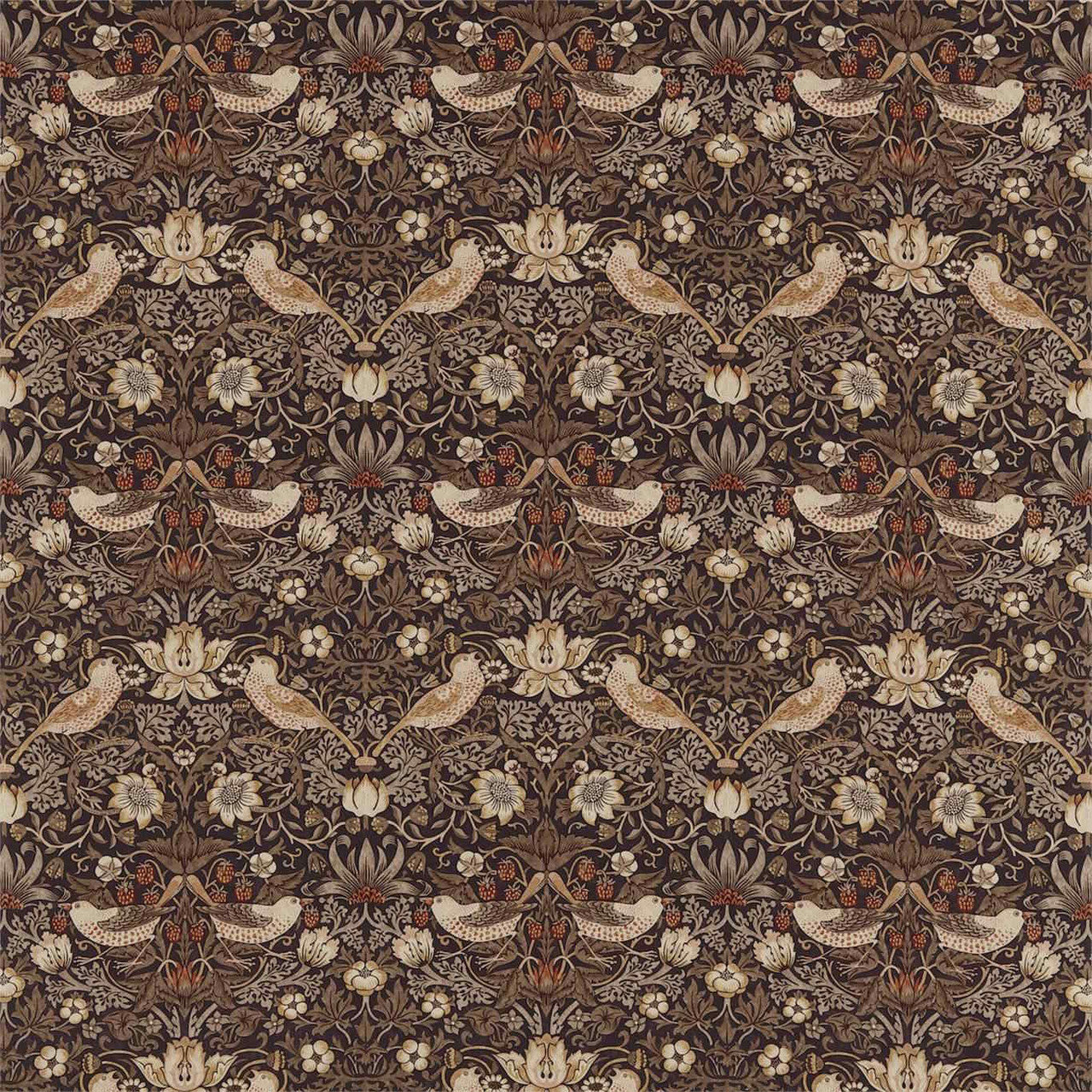 220315 Strawberry Thief Archive Prints Grape/Gold Fabric by Morris & Co