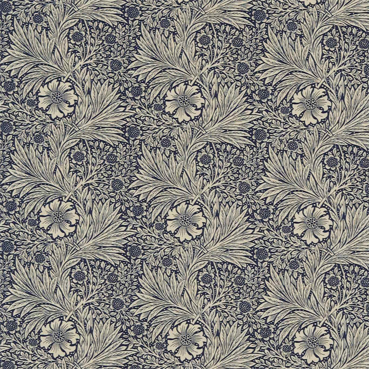 220320 Marigold Archive Prints Indigo/Linen Fabric by Morris & Co