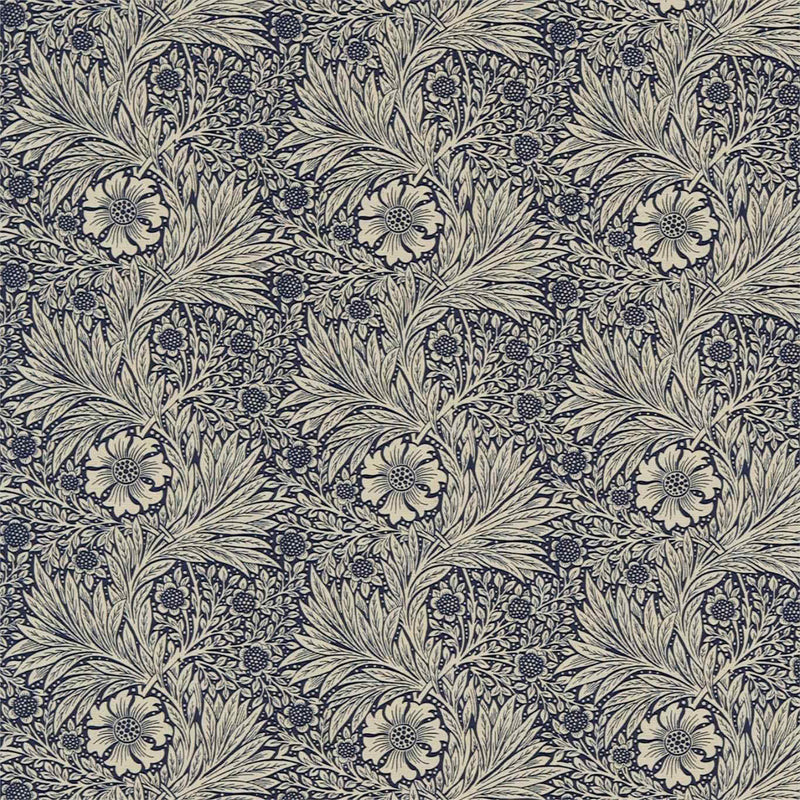 220320 Marigold Archive Prints Indigo/Linen Fabric by Morris & Co