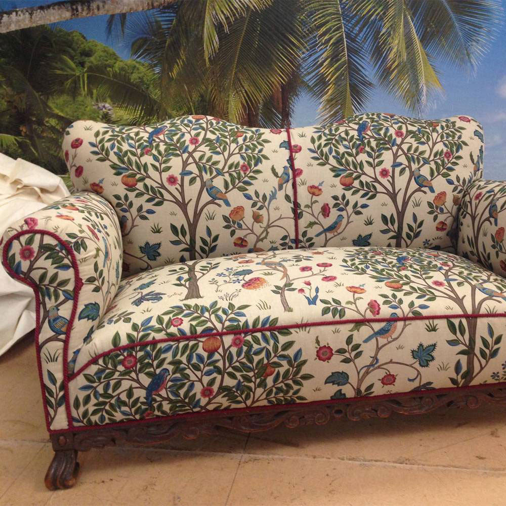 220327 Kelmscott Tree Archive Prints Woad/Wine Fabric by Morris & Co