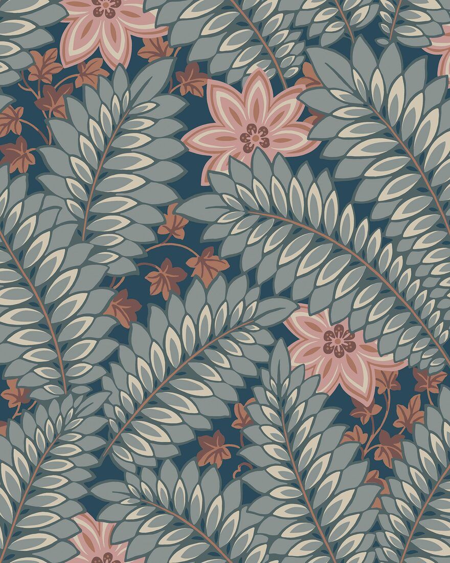 2251 Hidden Ivy Blue and Multi Wallpaper by Boråstapeter