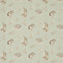 225522 Squirrel & Hedgehog Country Woodland Seaspray/Charcoal Fabric by Sanderson