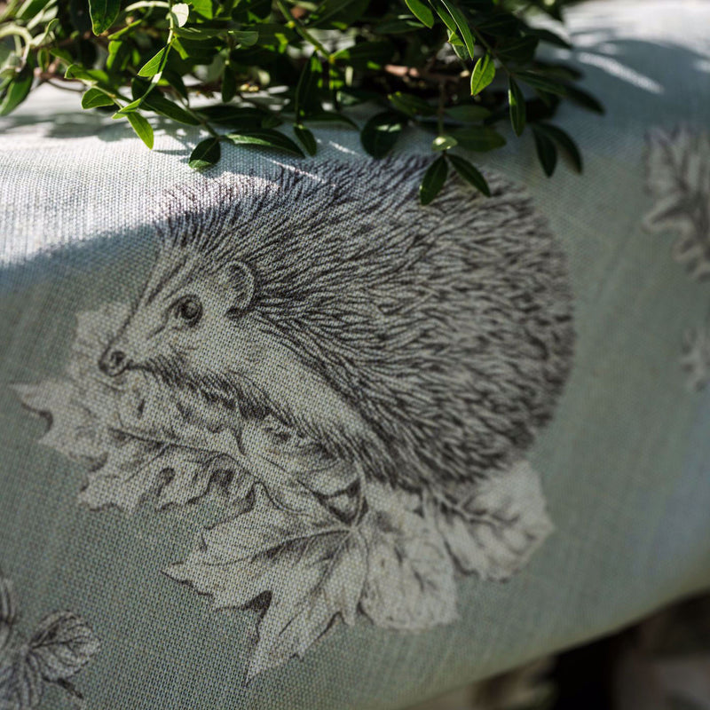 225522 Squirrel & Hedgehog Country Woodland Seaspray/Charcoal Fabric by Sanderson