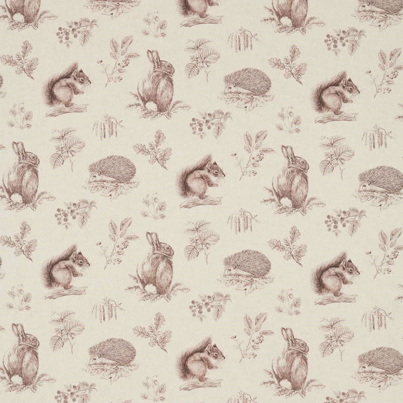 225523 Squirrel & Hedgehog Country Woodland Walnut/Linen Fabric by Sanderson
