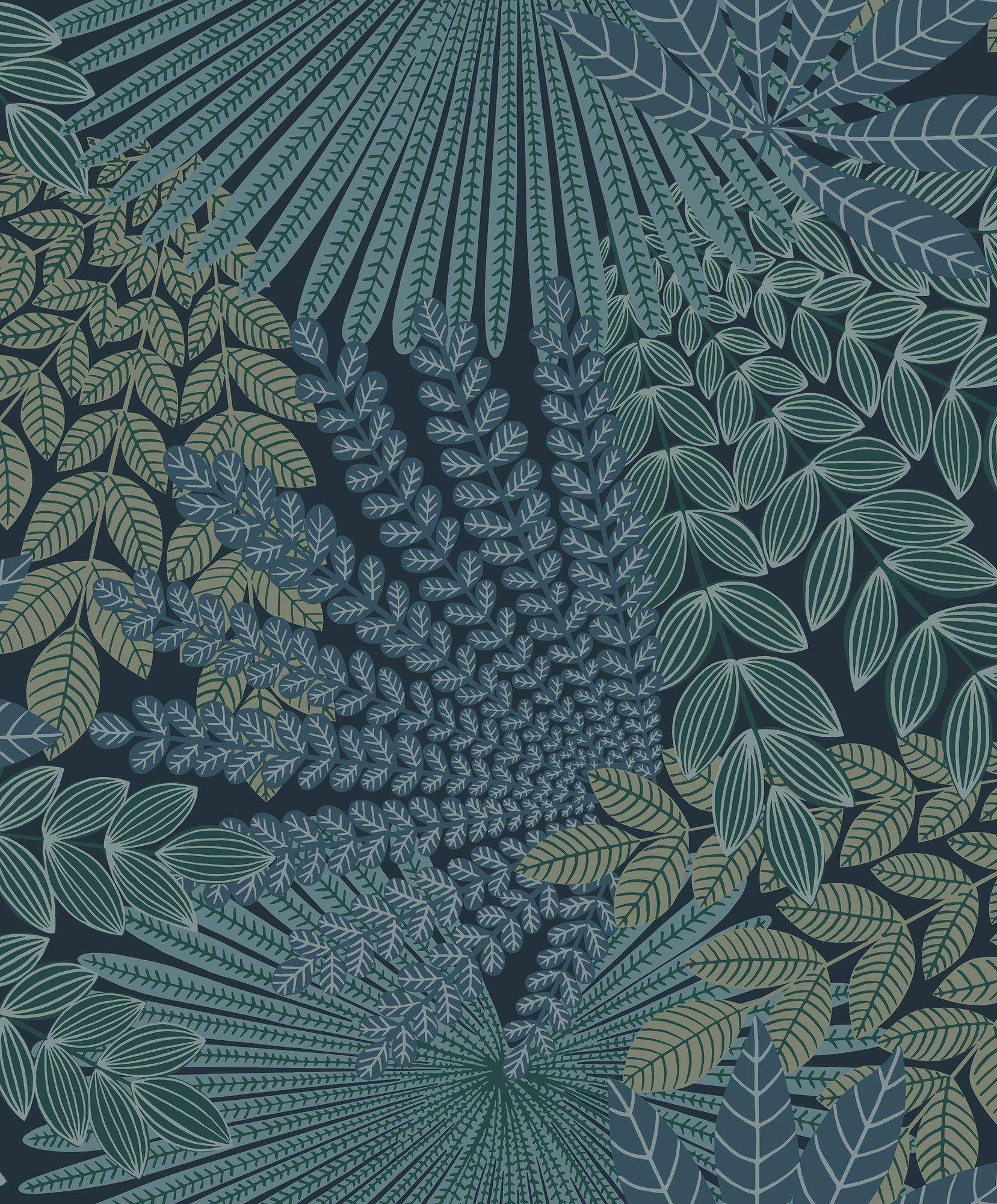 2261 Velvet Leaves Blue and Turquoise Wallpaper by Boråstapeter