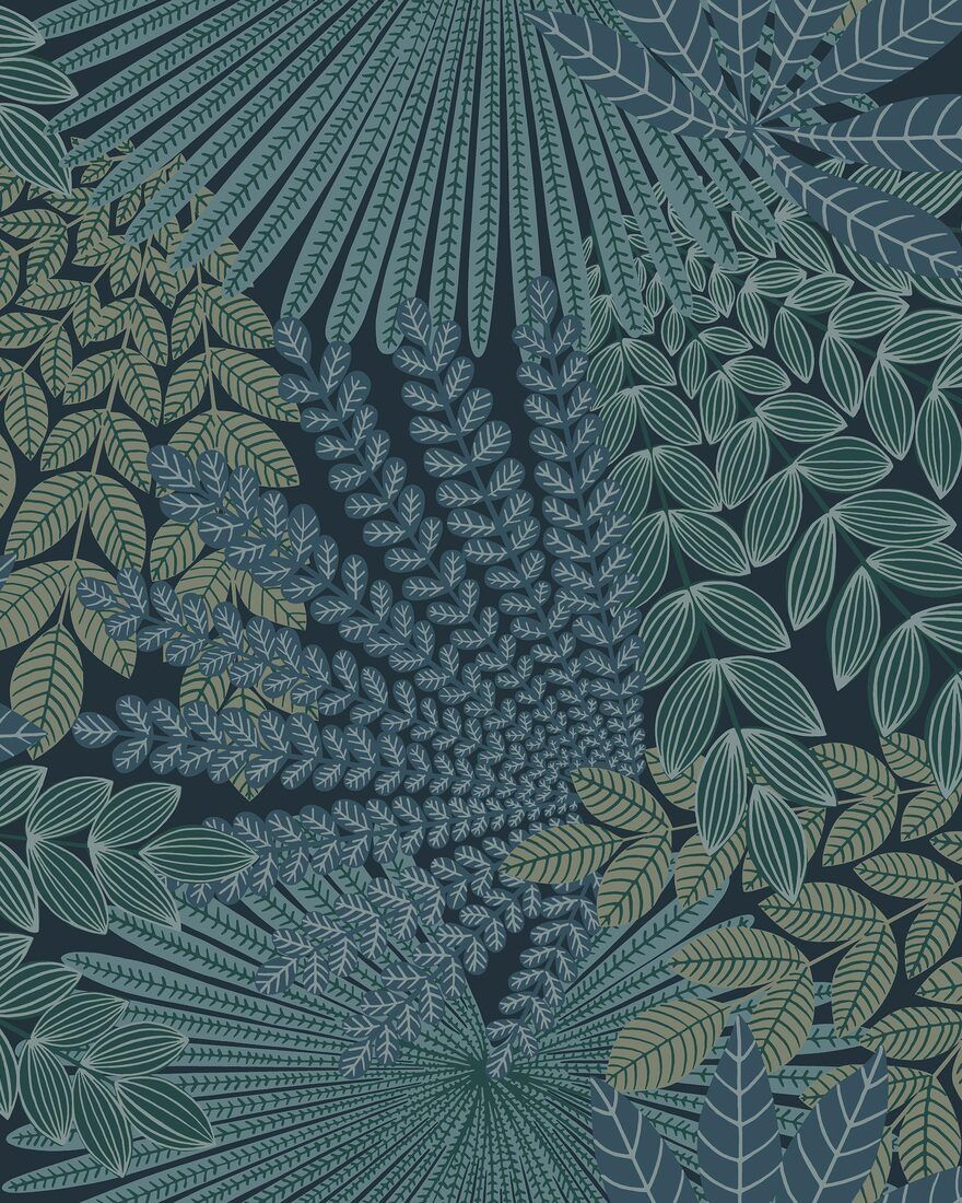 2261 Velvet Leaves Blue and Turquoise Wallpaper by Boråstapeter