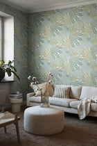 2261 Velvet Leaves Blue and Turquoise Wallpaper by Boråstapeter