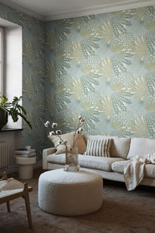 2261 Velvet Leaves Blue and Turquoise Wallpaper by Boråstapeter