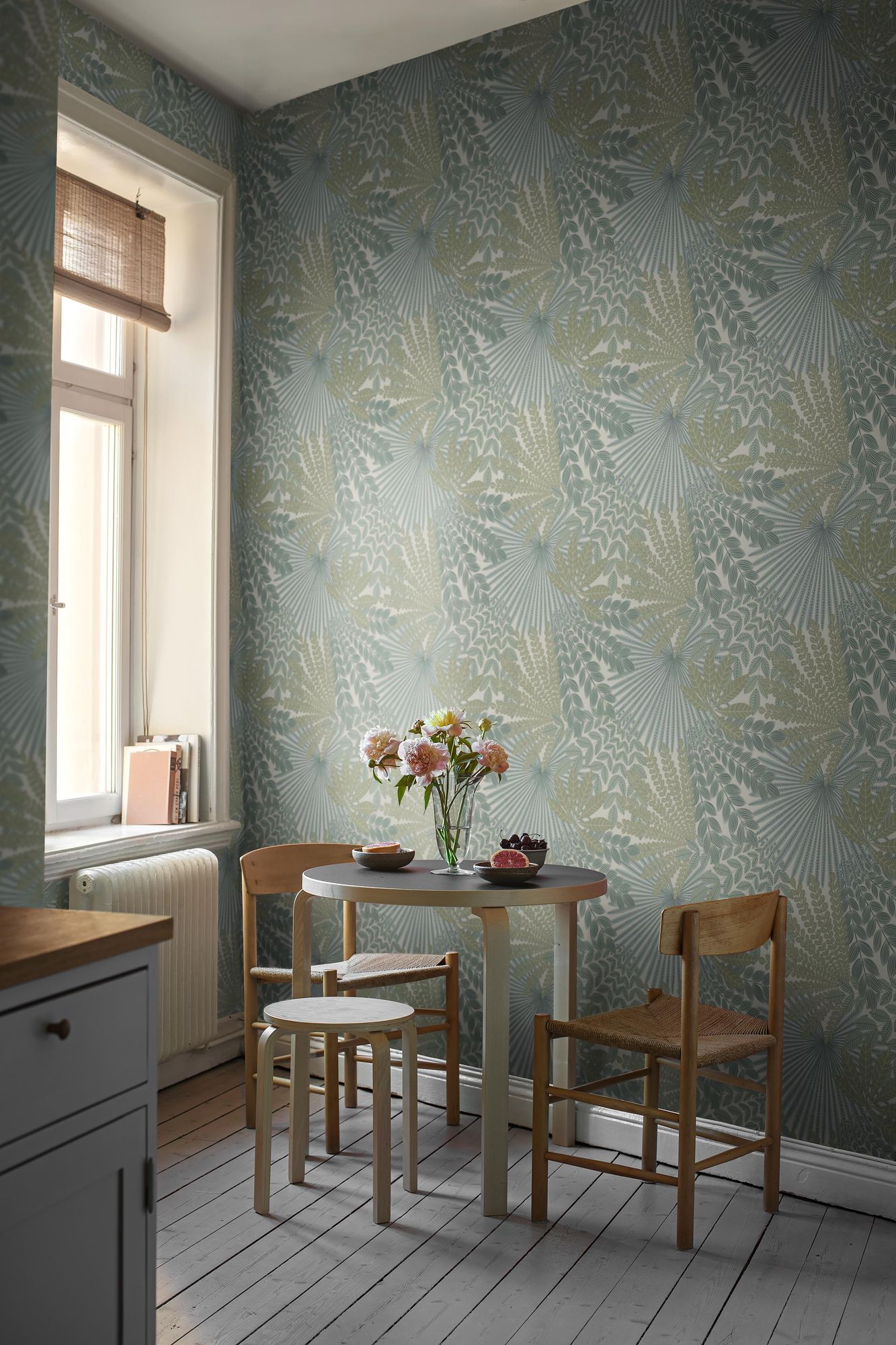 2262 Velvet Leaves Green and Blue Wallpaper by Boråstapeter