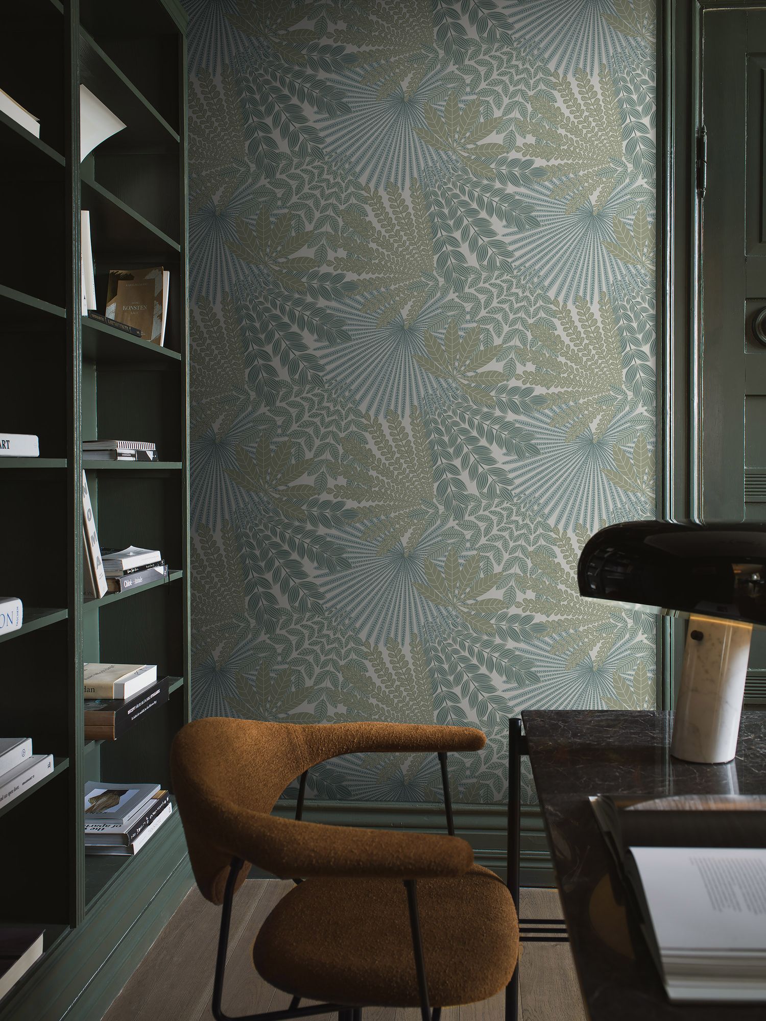 2262 Velvet Leaves Green and Blue Wallpaper by Boråstapeter