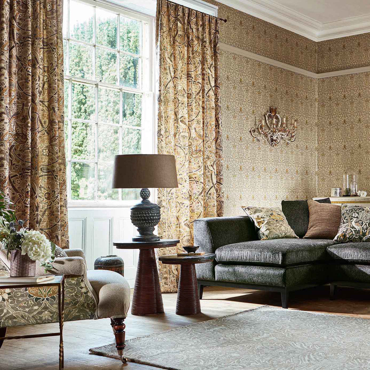 226394 Bullerswood Archive IV The Collector Stone/Mustard Fabric by Morris & Co