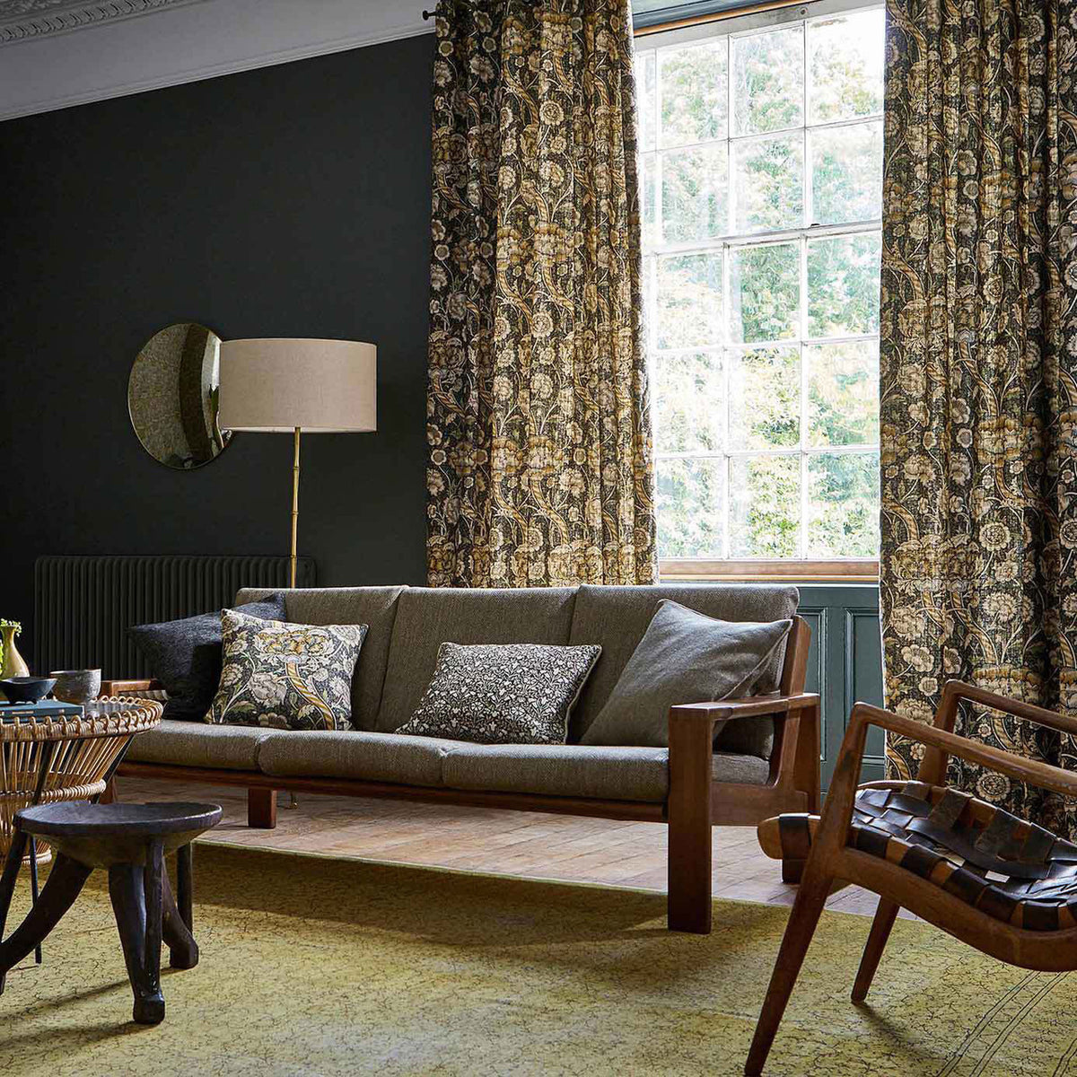 Wandle Archive IV The Collector Charcoal/Mustard Fabric by Morris & Co