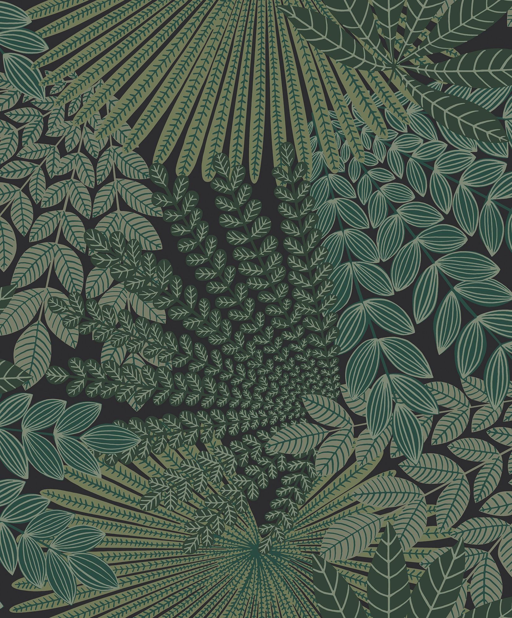 2263 Velvet Leaves Green and Black Wallpaper by Boråstapeter