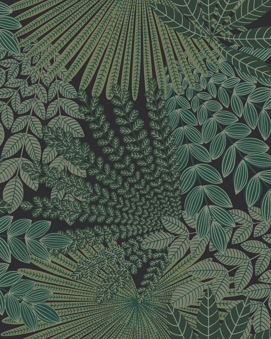 2263 Velvet Leaves Green and Black Wallpaper by Boråstapeter