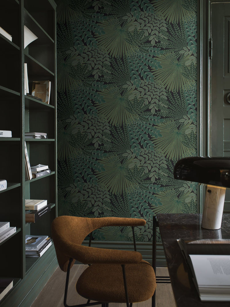 2263 Velvet Leaves Green and Black Wallpaper by Boråstapeter