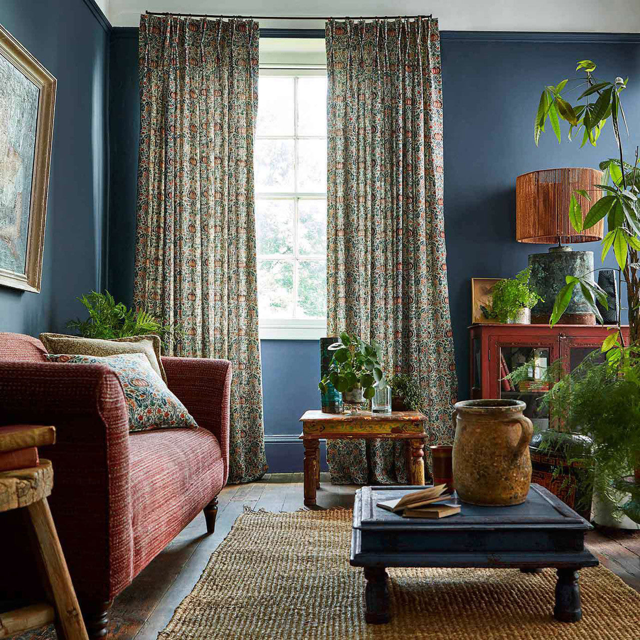 226406 Little Chintz Archive IV The Collector Blue/Fennel Fabric by Morris & Co