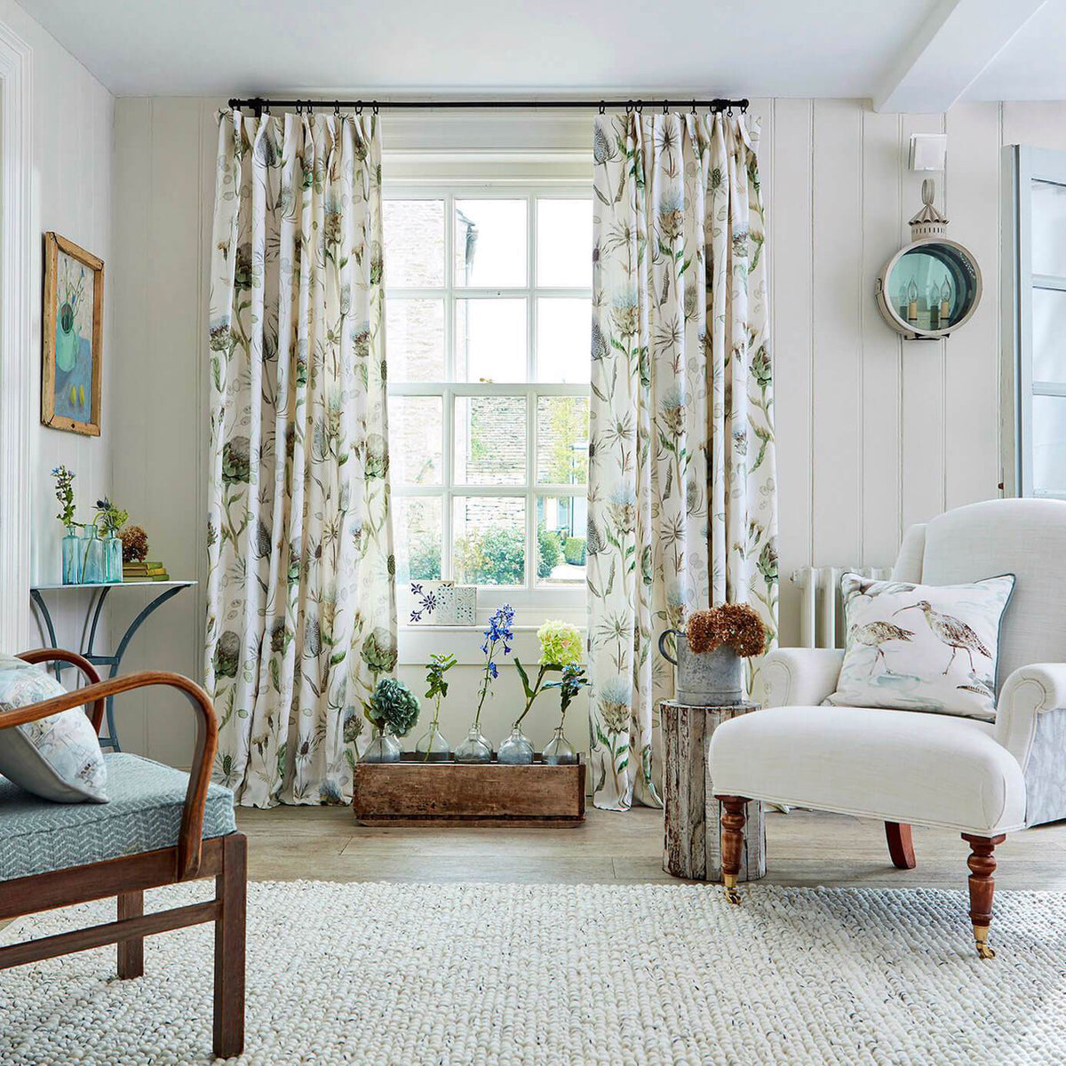 Thistle Garden Embleton Bay Mist/Pebble Fabric by Sanderson