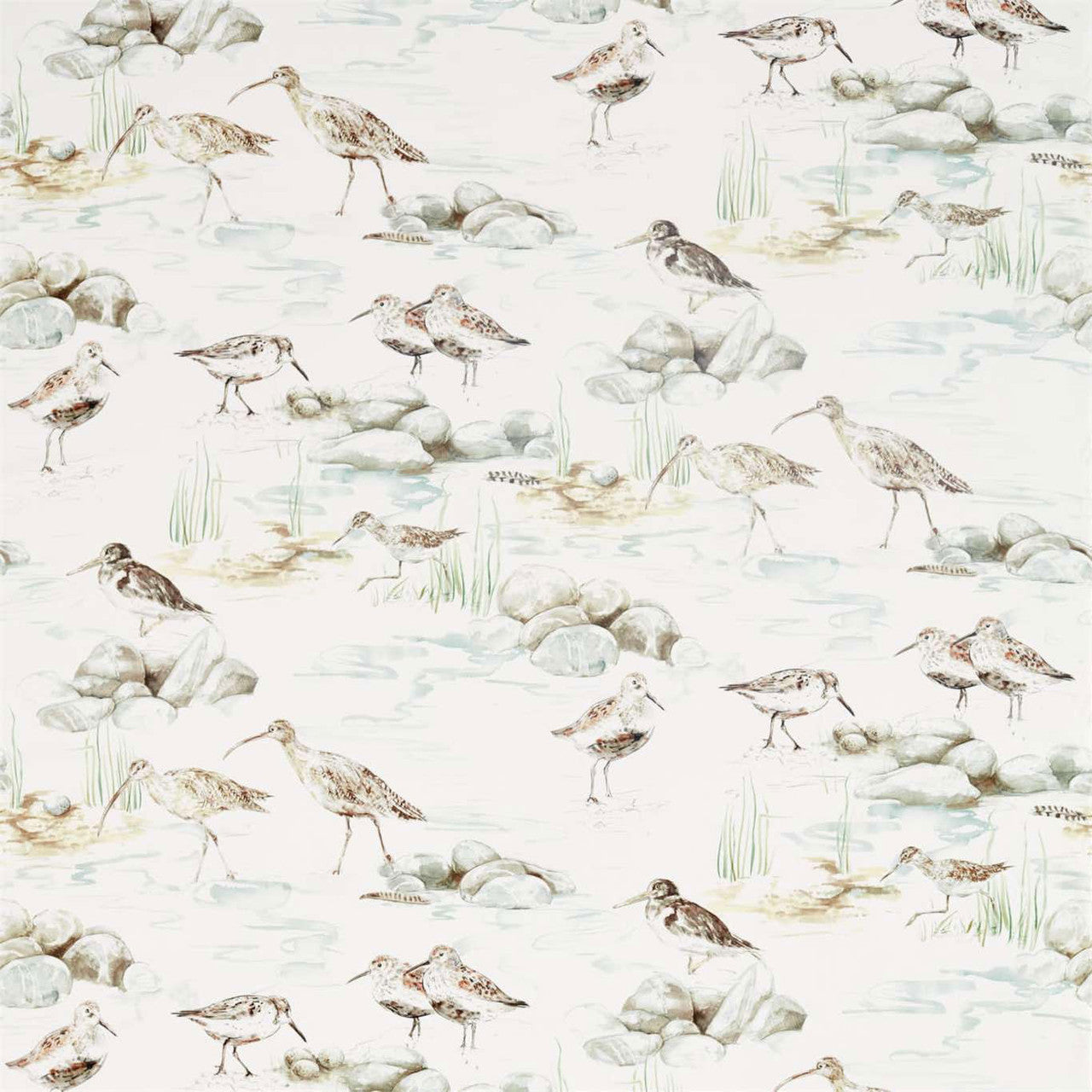 226426 Estuary Birds Embleton Bay Mist/Ivory Fabric by Sanderson