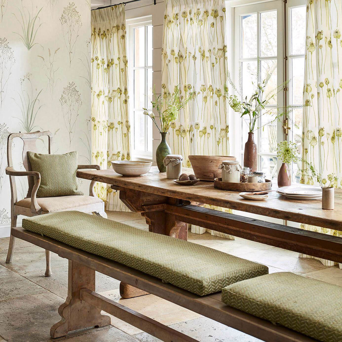 Poppy Pods Embleton Bay Olive/Almond Fabric by Sanderson