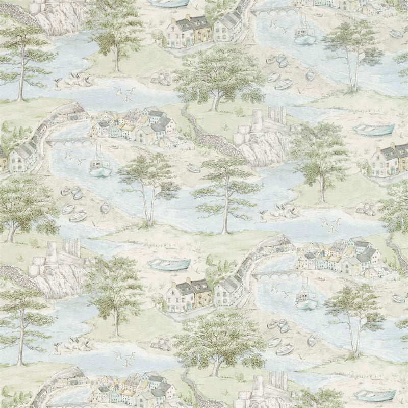226435 Sea Houses Embleton Bay Tidewater Blue Fabric by Sanderson
