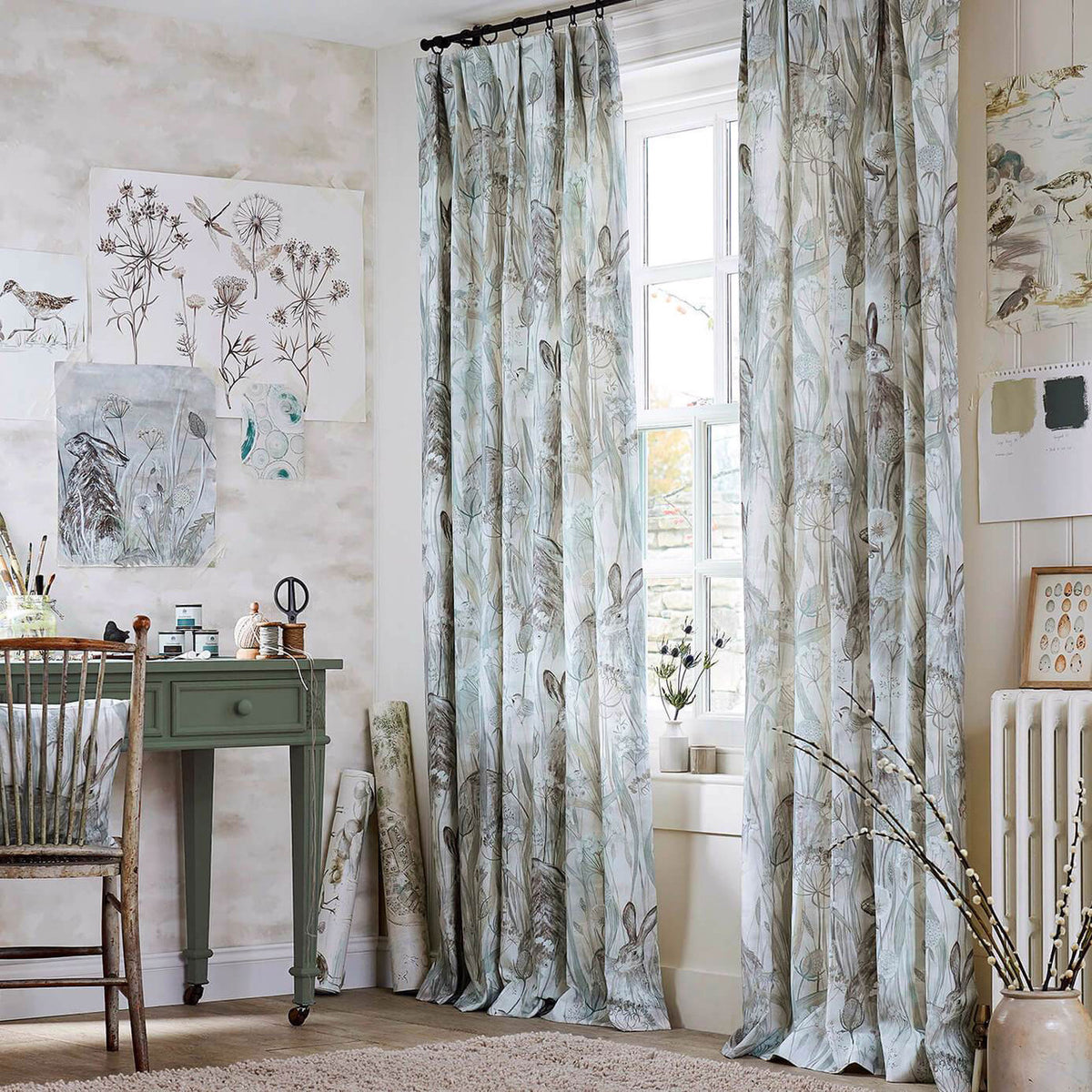 Dune Hares Embleton Bay Mist/Pebble Fabric by Sanderson