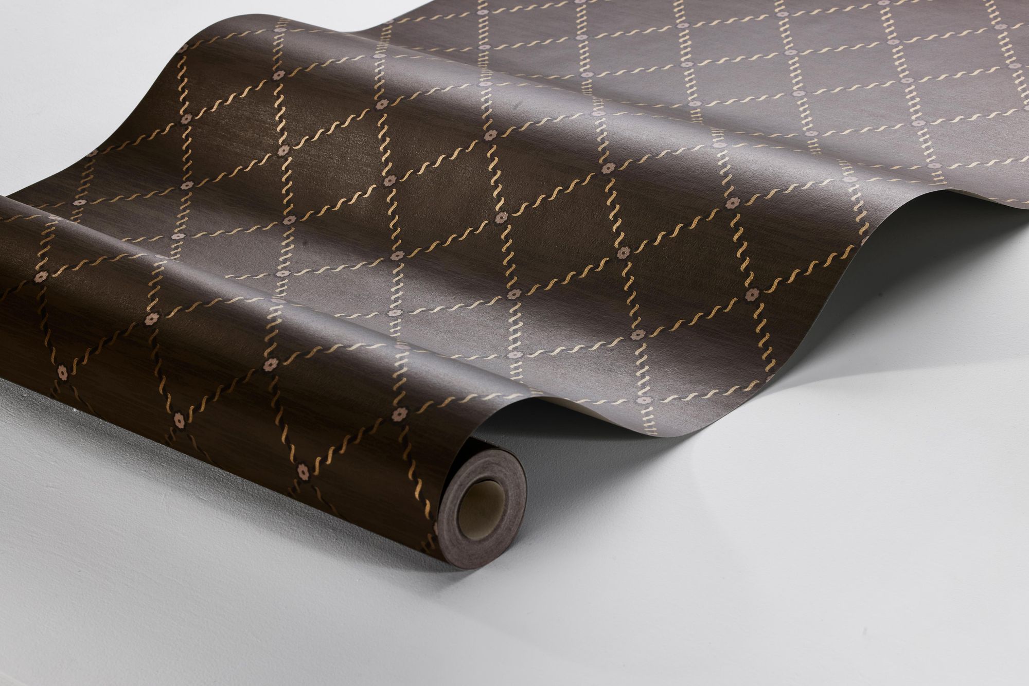 Golden Trellis Brown Treasured Wallpaper by Boråstapeter