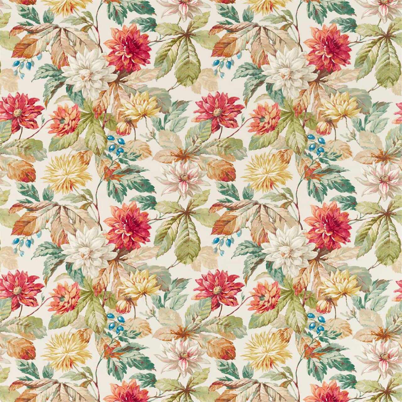 226531 Dahlia and Rosehip Elysian Briarwood/Russet Fabric by Sanderson